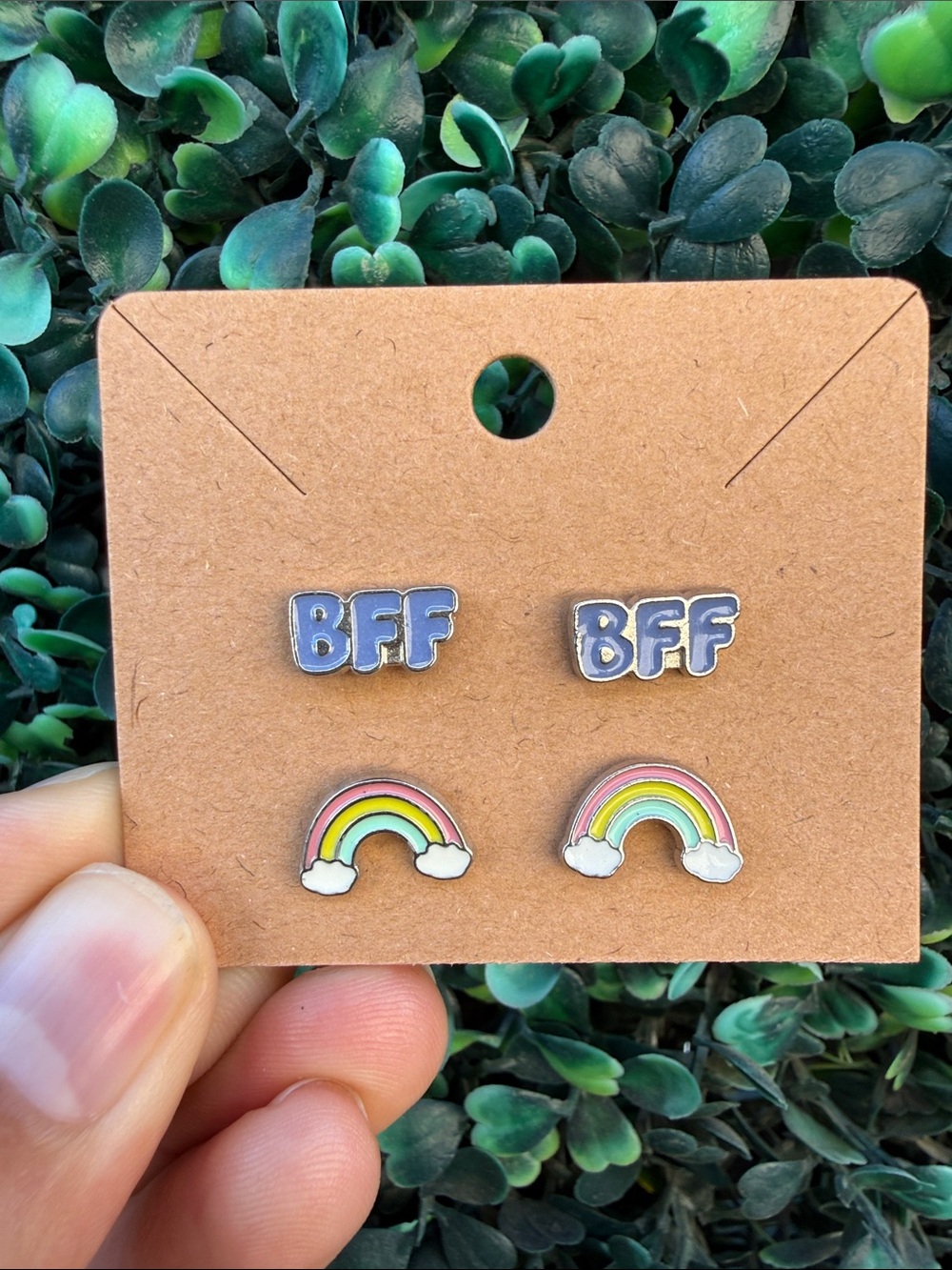 BFF and Rainbow Stud Earring Set - Purple BFF & Multicolor Rainbow
